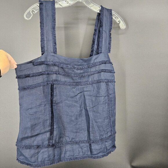 J.CREW Tops - J Crew Tank Top Womens Size Small Blue Linen Fringed Trim Crop Festival Boho